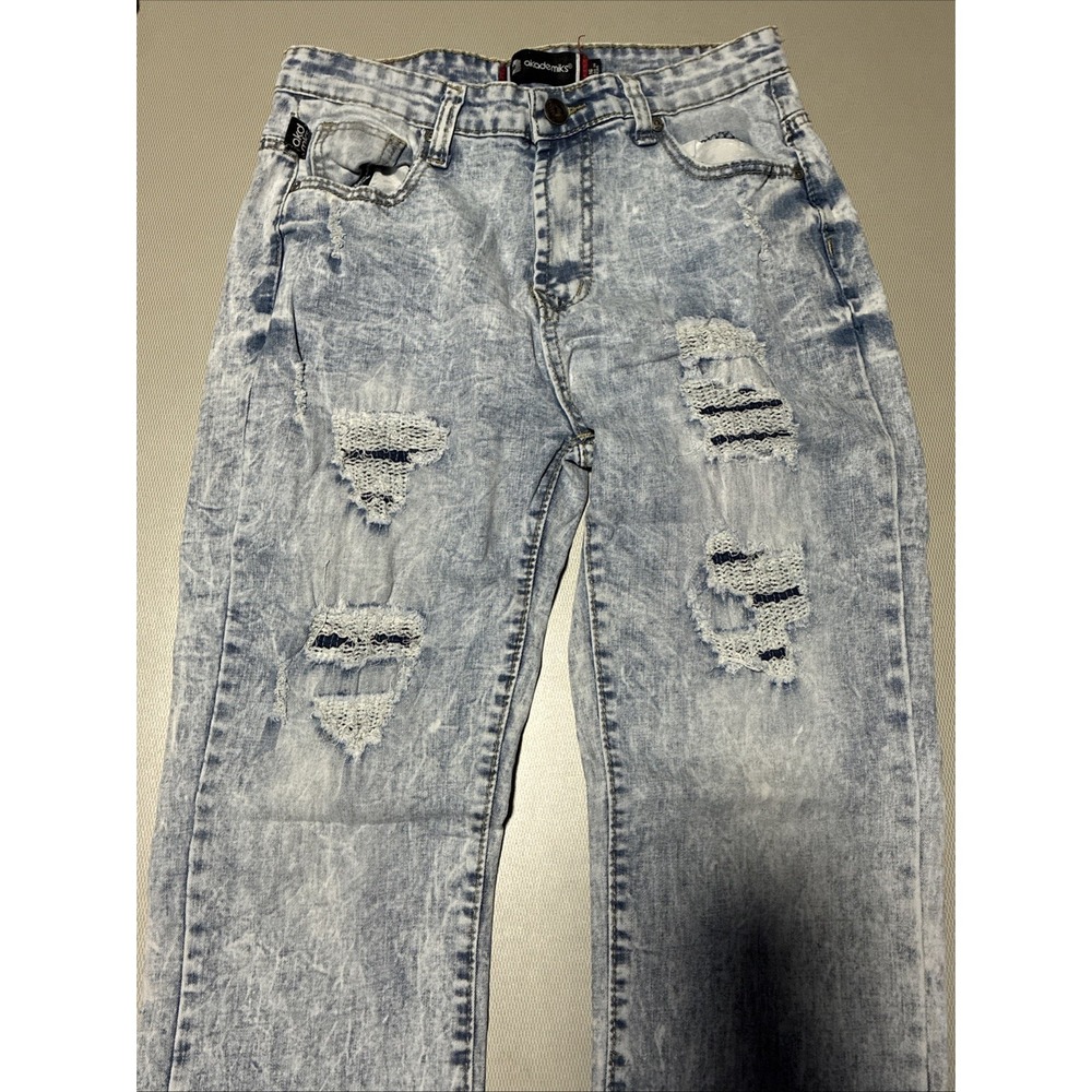 Akademiks Distressed Jeans Size 16 Straight Leg High Rise Acid Wash Stretch